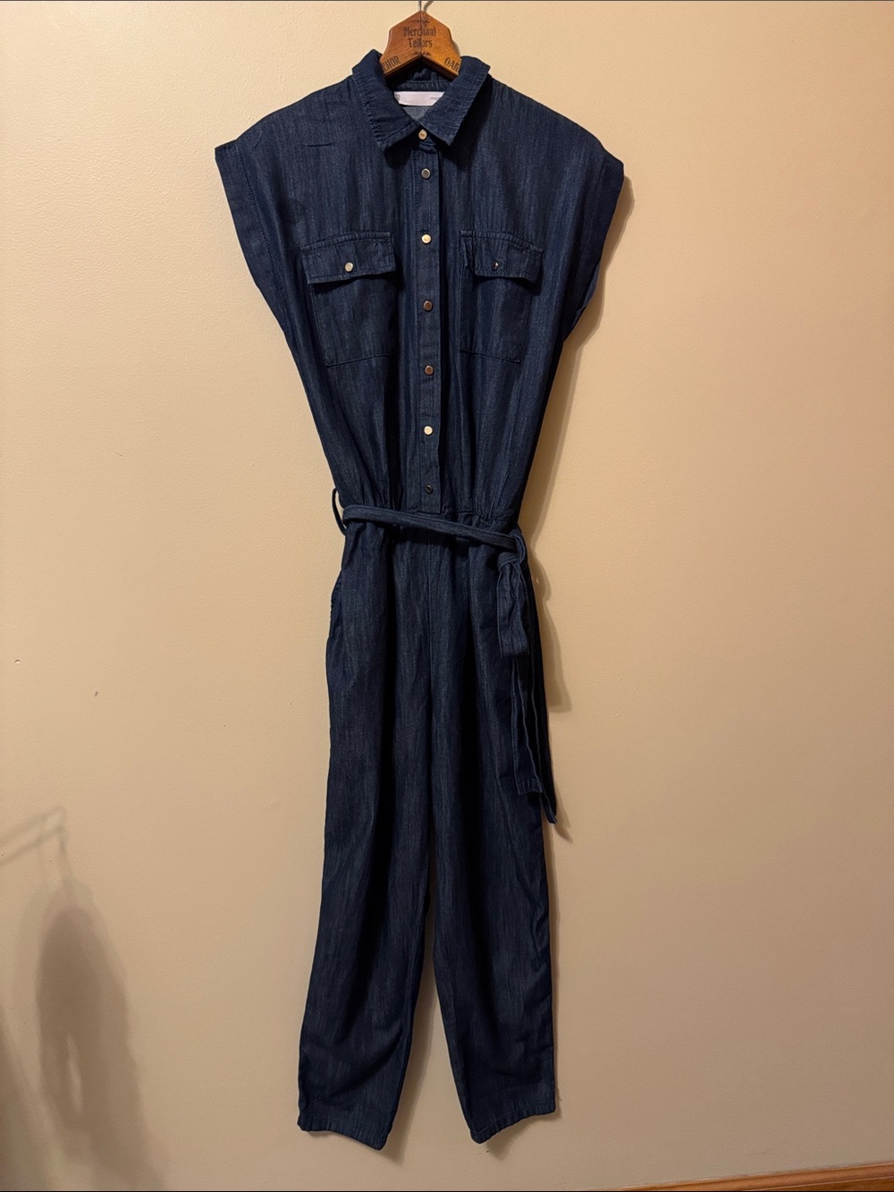 Motivi Navy Sleeveless Button-Front Jumpsuit with Tie Waist
